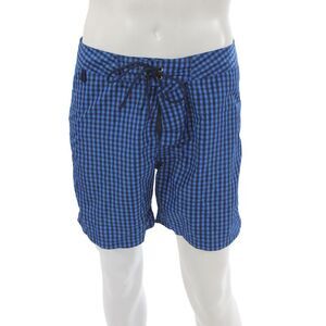 Sundek Mens Drawstring Plaid Lightweight Swim Trunks Blue Size 32
